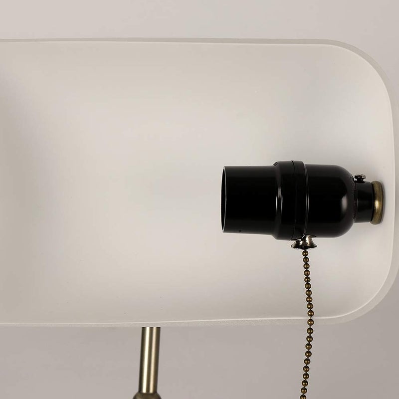 Newrays Glass Bankers Desk Lamp with Pull Chain Switch Plug in Fixture,Satin Brass Finish (White) - Image 5